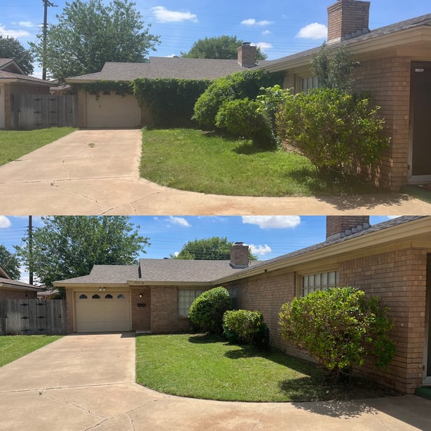 a before and after photo of yard work at a house 