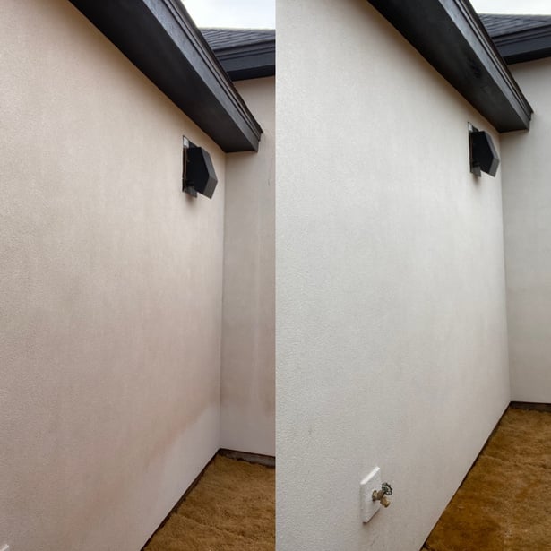 before and after photos of a wall that has been cleaned